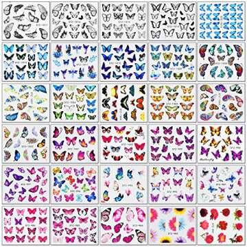 Nail Stickers 60 Sheets, EAONE Butterfly Nail Stickers Water Transfer Self-Adhesive Flower Nail Tattoos Decals Gifts for Women Girls Gel Polish with Nail Gems Tweezers and Scissors Decoration Kits