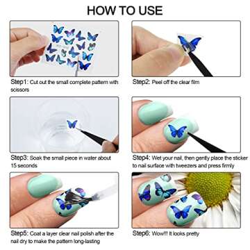 Nail Stickers 60 Sheets, EAONE Butterfly Nail Stickers Water Transfer Self-Adhesive Flower Nail Tattoos Decals Gifts for Women Girls Gel Polish with Nail Gems Tweezers and Scissors Decoration Kits