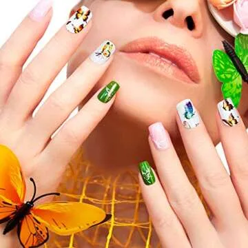 Nail Stickers 60 Sheets, EAONE Butterfly Nail Stickers Water Transfer Self-Adhesive Flower Nail Tattoos Decals Gifts for Women Girls Gel Polish with Nail Gems Tweezers and Scissors Decoration Kits