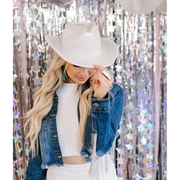 Patyhapy White Cowgirl Hat with Heart Glasses for Women