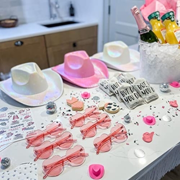 Patyhapy White Cowgirl Hat with Heart Glasses for Women