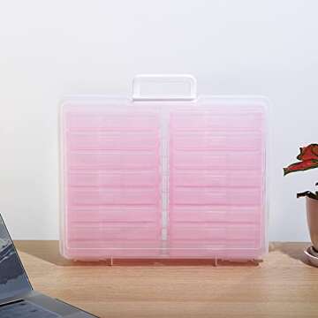 Naivees 4" x 6" Photo Storage Case with Handle, 16 Inner Photo Organizer Keeper, Extra Large Storage Picture Boxes, Seed Storage, Transparent Craft Keeper (Purple)