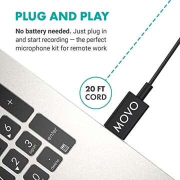 Movo M1 USB Lavalier Lapel Clip-on Omnidirectional Computer Microphone for Laptop, PC and Mac, Perfect Podcasting, Gaming, Streaming and Desktop Mic (20-Foot Cord)