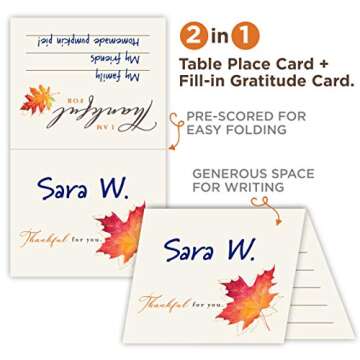 Koko Paper Co Thanksgiving Place Cards - 50 Count Stylish Gratitude Cards