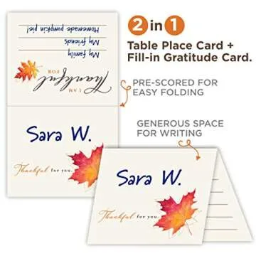 Koko Paper Co Thanksgiving Place Cards - 50 Count Stylish Gratitude Cards