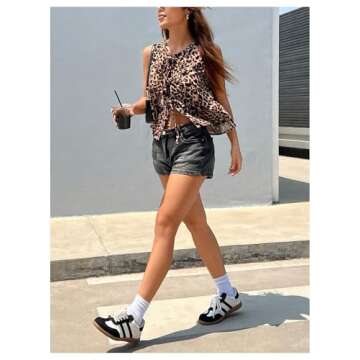 GORGLITTER Women's Cheetah Print Top Sleeveless Bow Tie Front Peplum Babydoll Vest Tops Going Out Blouse Shirt