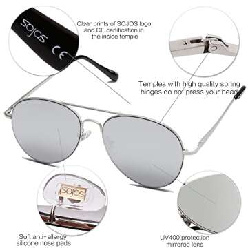 SOJOS Classic Aviator Sunglasses with UV400 Protection