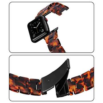 JOYOZY Fashion Resin Band with Bling Case Compatible with Apple Watch 38mm, Stainless Steel Buckle iWatch Band Bracelet for Apple Watch Series 6 Series SE Series 5 4 3 2 1 Women(Tortoise, 38mm)