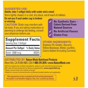 Nature Made Extra Strength Biotin 2500 mcg, Dietary Supplement For Healthy Hair, Skin & Nail Support, 150 Softgels, 150 Day Supply