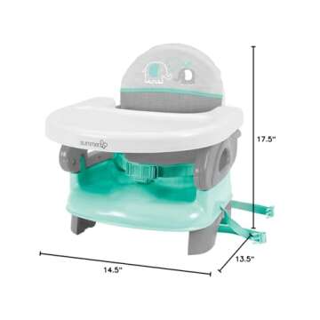 Ingenuity by Summer Unisex Deluxe Comfort Folding Booster Seat with Feeding Tray, Chair Straps Secure Booster, and Removable Seat Pad, Grey