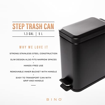 BINO Rectangular Step Trash Can - Compact & Stylish Solution