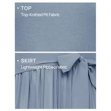 ZESICA Women's Fall Long Sleeve Midi Dress Casual Crewneck Knit Belted Pleated A Line Flowy Sweater Dresses,Dusty Blue,Medium