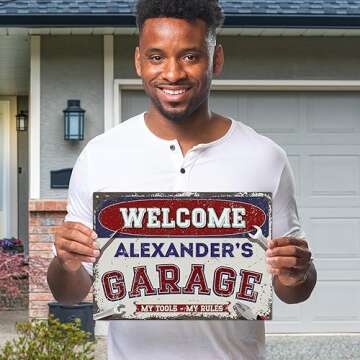 Sigo Signs, Custom Welcome Garage Signs, Personalized Rustic Vintage Sign, For Him, For, Man Cave, Indoor/Outdoor Sign, 10X14 Inches, Aluminum Composite, Fade Resistant, Made In Usa