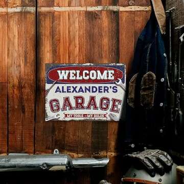 Sigo Signs, Custom Welcome Garage Signs, Personalized Rustic Vintage Sign, For Him, For, Man Cave, Indoor/Outdoor Sign, 10X14 Inches, Aluminum Composite, Fade Resistant, Made In Usa