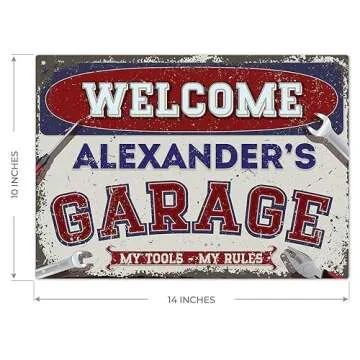 Sigo Signs, Custom Welcome Garage Signs, Personalized Rustic Vintage Sign, For Him, For, Man Cave, Indoor/Outdoor Sign, 10X14 Inches, Aluminum Composite, Fade Resistant, Made In Usa