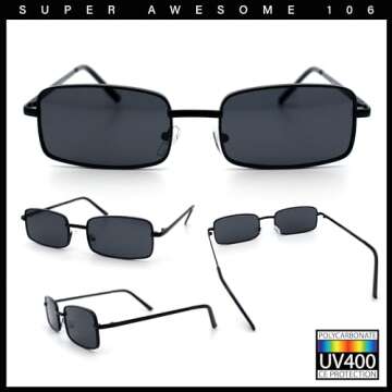 SA106 Mens Retro Vintage Narrow Rectangular Pimp Metal Sunglasses