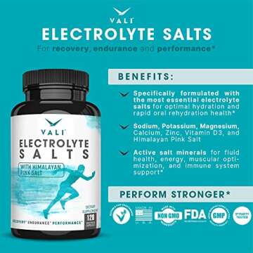 VALI Electrolyte Salts Rapid Oral Rehydration Replacement Pills. Hydration Nutrition Powder Supplement, Recovery & Relief Fast. Fluid Health Essentials. Keto Salt Mineral Tablets. 120 Veggie Capsules