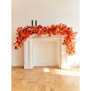 9FT Fall Maple Leaf Garland for Thanksgiving and Halloween