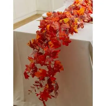 9FT Fall Maple Leaf Garland for Thanksgiving and Halloween