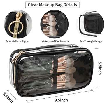 OCHEAL Clear Makeup Bag, Portable Storage Organizer Cosmetic Travel Bag Cute Pouch For Women and Girls Cosmetics Bags with Divider Brush Compartment-Transparent