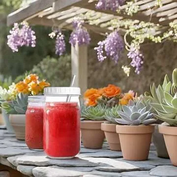 JARMING COLLECTIONS 32 oz Mason Jar Boba Cups with Lids & Straws - Reusable Freezer Safe Smoothie & Coffee Travel Glass Bottles, Perfect Home Bar Accessories | (Set of 2)