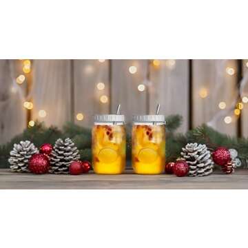 JARMING COLLECTIONS 32 oz Mason Jar Boba Cups with Lids & Straws - Reusable Freezer Safe Smoothie & Coffee Travel Glass Bottles, Perfect Home Bar Accessories | (Set of 2)