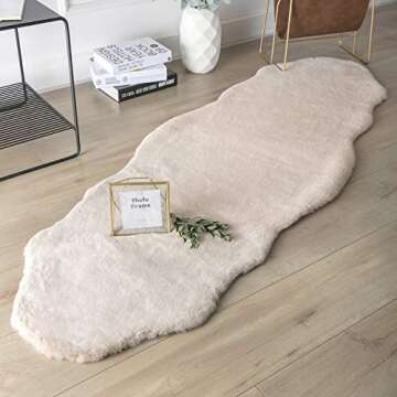 Ashler Faux Fur Rug, Ultra Soft Faux Rabbit Fur, Beige Area Rugs, 2 x 6 Feet, Machine Washable Nurse...