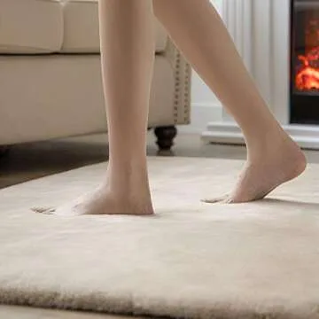 Ashler Faux Fur Rug, Ultra Soft Faux Rabbit Fur, Beige Area Rugs, 2 x 6 Feet, Machine Washable Nursery Decor Throw Rugs for Bedroom, Kids Room, Living Room