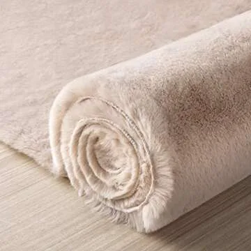 Ashler Faux Fur Rug, Ultra Soft Faux Rabbit Fur, Beige Area Rugs, 2 x 6 Feet, Machine Washable Nursery Decor Throw Rugs for Bedroom, Kids Room, Living Room