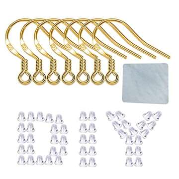 Gold Fishhook Earring Hooks - 120 PCS/60 Pairs 18K Gold Hypoallergenic Ear Wires for Jewelry Making