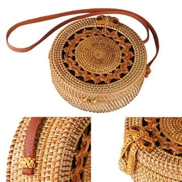 Partrisee Rattan Shoulder Tote Bag: Handwoven Straw Crossbody