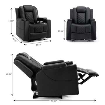COMHOMA Power Recliner Chair PU Leather Electric Massage Recliner Sofa for Living Room Home Theater Seating with Cup Holders and LED Lighting (Black)