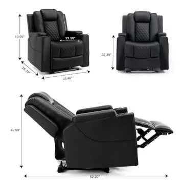 COMHOMA Power Recliner Chair PU Leather Electric Massage Recliner Sofa for Living Room Home Theater Seating with Cup Holders and LED Lighting (Black)