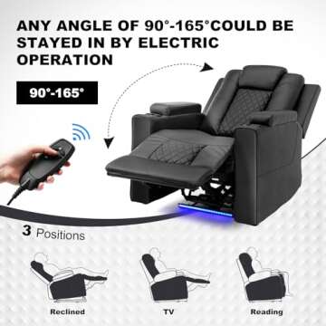 COMHOMA Power Recliner Chair PU Leather Electric Massage Recliner Sofa for Living Room Home Theater Seating with Cup Holders and LED Lighting (Black)