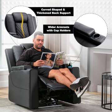COMHOMA Power Recliner Chair PU Leather Electric Massage Recliner Sofa for Living Room Home Theater Seating with Cup Holders and LED Lighting (Black)