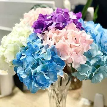 LKBOX 10PCS Blue Artificial Hydrangea Flowers for Decor