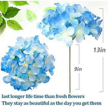 LKBOX 10PCS Blue Artificial Hydrangea Flowers for Decor