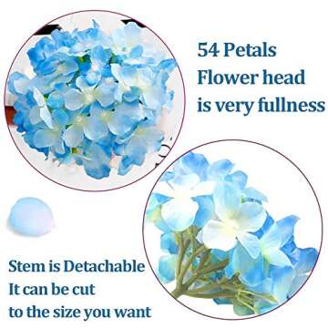 LKBOX 10PCS Blue Artificial Hydrangea Flowers for Decor