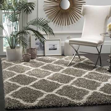 SAFAVIEH Hudson Shag Collection Area Rug - 6' x 9', Grey & Ivory, Moroccan Trellis Design, Non-Shedd...