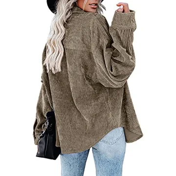 MIHOLL Women's Corduroy Shirt Shacket Casual Long Sleeve