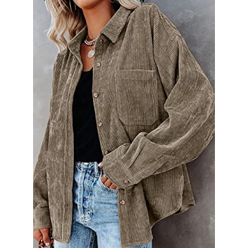 MIHOLL Women's Corduroy Shirt Shacket Casual Long Sleeve