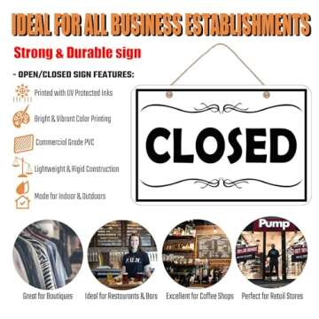 Open Closed Sign, 12″x8″ PVC Plastic Double Sided Hanging Style, High Precision Printing, Water ...
