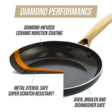 Blue Diamond Gold 10 Piece Cookware Pots and Pans Set, Induction Suitable, Diamond Infused PFAS and PFOA-Free Ceramic Nonstick, Durable, Metal Utensil Safe, Dishwasher Safe, Gold Handle, Black