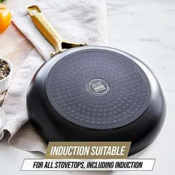 Blue Diamond Gold 10 Piece Cookware Pots and Pans Set, Induction Suitable, Diamond Infused PFAS and PFOA-Free Ceramic Nonstick, Durable, Metal Utensil Safe, Dishwasher Safe, Gold Handle, Black