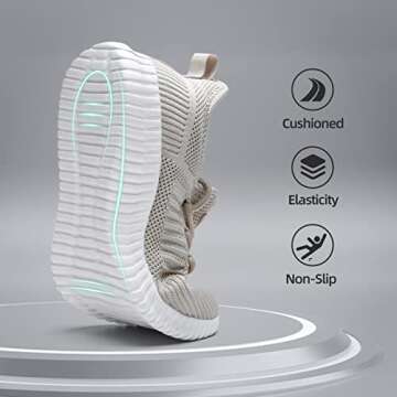 SK·TRIP Women's Walking Shoes Lightweight Breathable Flying Woven Mesh Upper Casual Jogging Shoes Ladies Tennis Shoes Workout Footwear Non-Slip Gym Sneakers for Women Beige