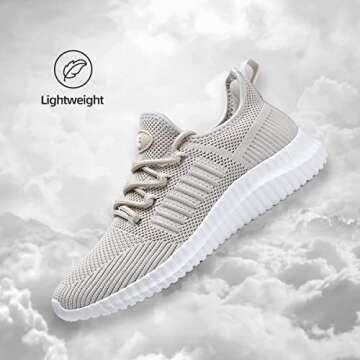 SK·TRIP Women's Walking Shoes Lightweight Breathable Flying Woven Mesh Upper Casual Jogging Shoes Ladies Tennis Shoes Workout Footwear Non-Slip Gym Sneakers for Women Beige