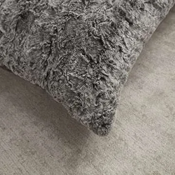 Uhamho Faux Rabbit Fur Pillowcases Standard Queen Set of 2 Solid Velvet Back Throw Pillow Cover Zipper Closure Soft and Fluffy Modern Home Decorative (Gray Ombre, 20"x26")