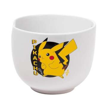 Silver Buffalo Pokemon Pikachu Ceramic Ramen Noodle Rice Bowl with Chopsticks, Microwave Safe, 20 Ounces
