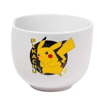 Silver Buffalo Pokemon Pikachu Ceramic Ramen Noodle Rice Bowl with Chopsticks, Microwave Safe, 20 Ounces