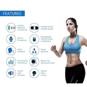BESIGN SH03 Sports Bluetooth 5.0 Headphones, Wireless Stereo Earphones for Running with Mic for Wireless Music Streaming and Handsfree Calling, Up to 25 Hours Music time
